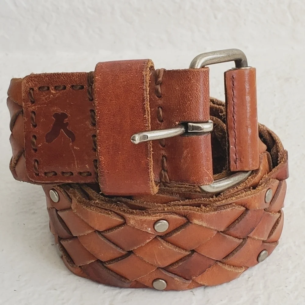 Americal Eagle Western Braided Woven Leather Studded Men's Cognac Size S/M